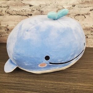Round‎ Blue Whale Plush Pillow 10" Stuffed Animal Smiling Face Kawaii SEE